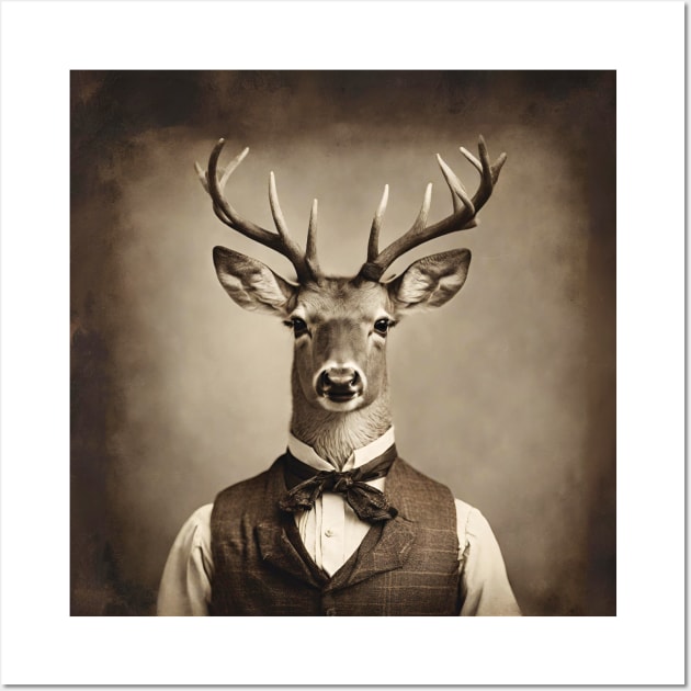 Deer Portrait Victorian Artistic Gift Fashion Wall Art by popanato